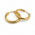A pair of gold hoop earrings with a textured, diamond-patterned outer surface and a polished inner band, shown on a clean white background.